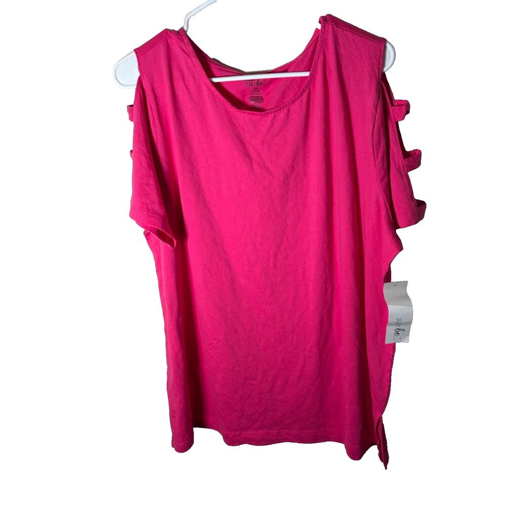 Just Be T-Shirt Women's 2X Pink Strappy Short Sleeve Round Neck Top Shirt